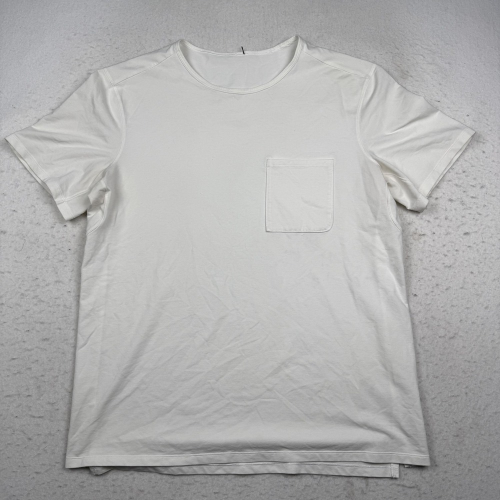 Lululemon Shirt Mens Large White Pocket Crewneck Cotton Blend Logo T-Shirt Tee